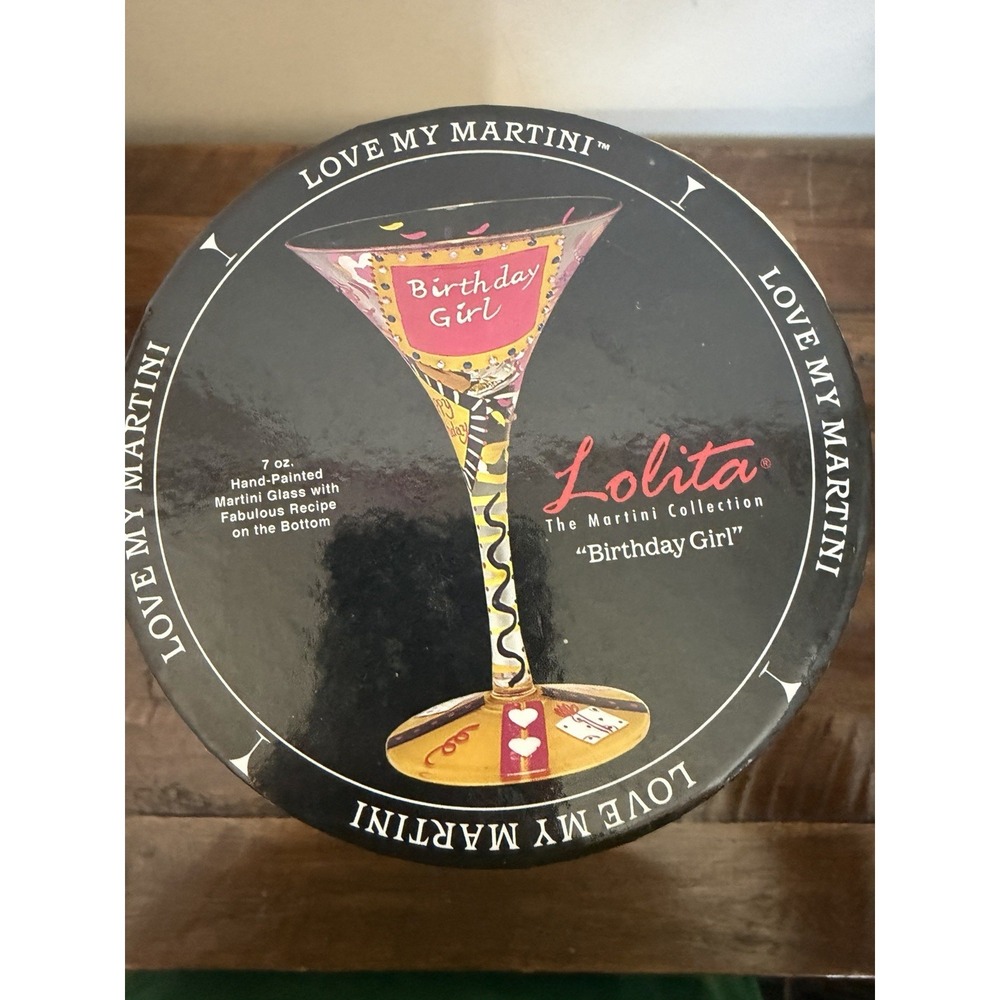 Lolita Birthday Girl Martini Glass Hand Painted W Recipe 7.5 Oz  In Orig Box - Picture 9 of 9